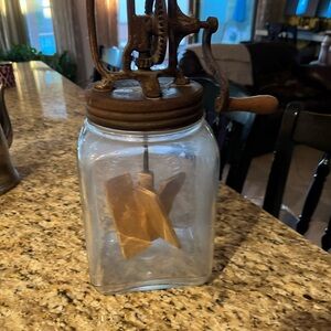 Vintage Glass Butter Churn with Wooden Paddle